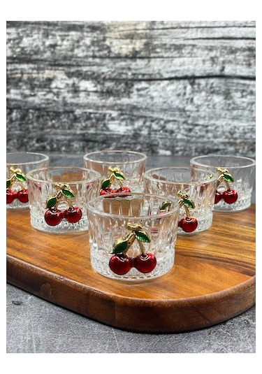 6 Lı Cam Pinterest Kiraz Kirazlı Mini Kase Kahve Yanı Lokumluk