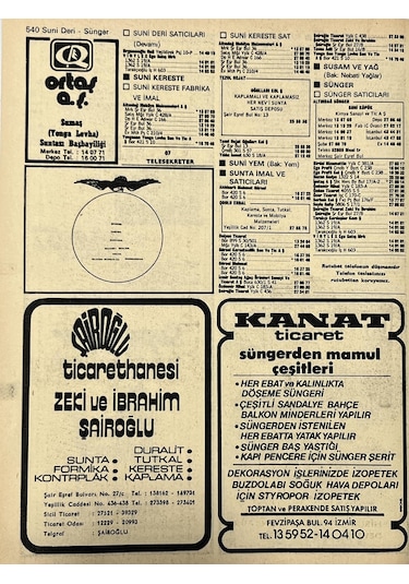 İzmir 1982-1983 Meslek Reklam İlanı Efemera S539