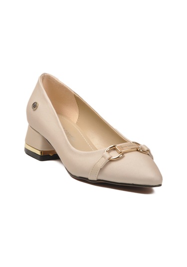 Bej Saten Dar Kalıp Kadın Abiye Ayakkabı Pc-55197 Z Bej Saten