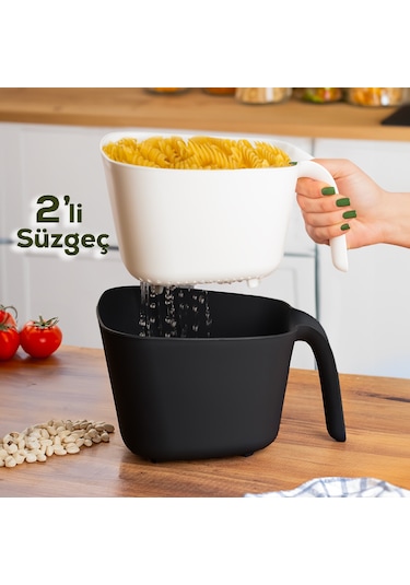 Porsima G-575 2 Parça Çok Amaçlı Plastik Süzgeç Siyah Beyaz