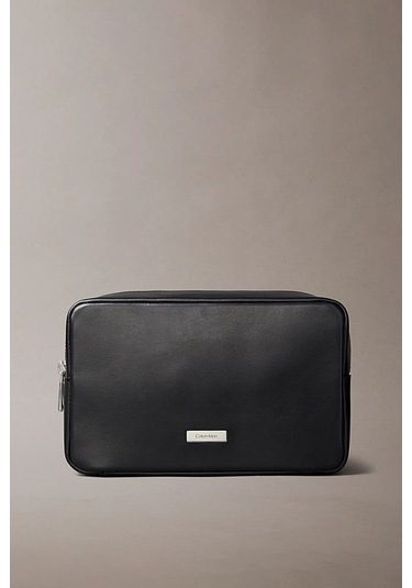 Erkek Yazı Logo Plakalı Aksesuar Çantası - Siyah Black