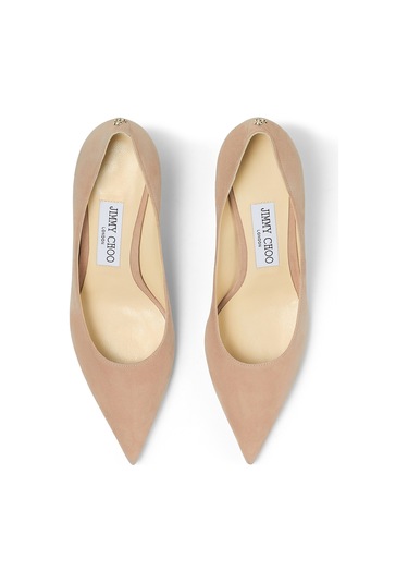 Jimmy Choo Kadın Babet Pembe Süet Topuklu Ayakkabı Platin