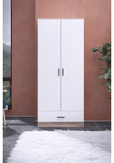 Gubimo 2 Kapılı 1 Çekmeceli Ceviz-beyaz Gardırop 179cm 76cm 45cm