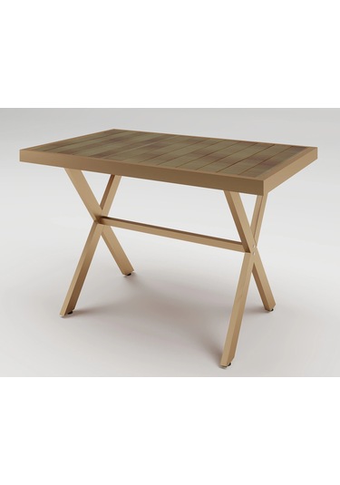 Elmas X Metal Ayak İroko Ahşap Bahçe Mobilyası Masa 70x110cm Cappucino