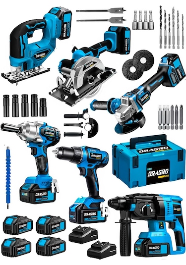 Dragro Alman Drg-6LST Kömürsüz 6 x 4 6'li Set Kırıcı Delici + Somun Sıkma + Taşlama Makinesi + Matkap + Dekupaj Sunta Kesme