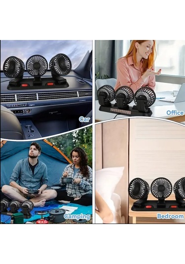 Atay Garage 3 Kafalı Vantilatör 12 Wolt Çıkışlı Arabada Karavanda Evde Kullanıma Musait