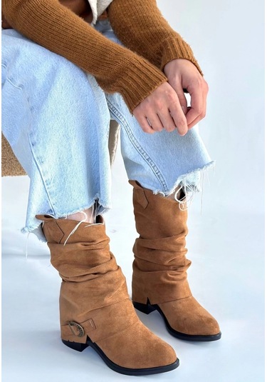 Biçomi Canty Taba Süet Körüklü Topuklu Çizme Çok Renkli