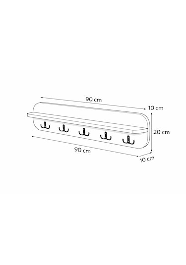 90 Cm 5 Kancalı Oval Kesim Ahsap Renk Duvara Monte Askılık Bal Meşe