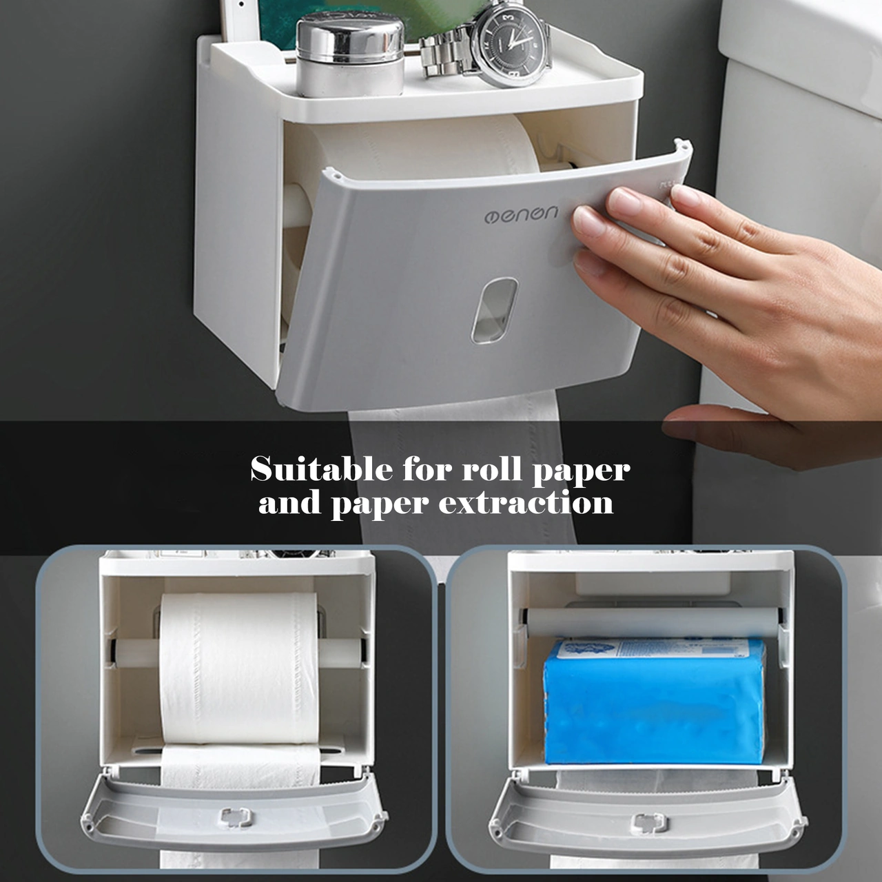 Youmex Gri Duvar Tipi Multifonksiyon Tuvalet Kağıdı Dispenseri - Abs Malzeme, Sezerye Penceresi, Serinimli Kilit, Kolay Kurulum Paspaslı Sticker Dahil
