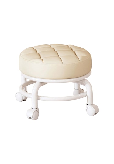 Konesam Ev İçin Dönen Tekerlekli Alacalı Tabure, Sessiz Kayma, Multifonksiyonel Kuruşluk & Giyim İçin Yumuşak Yastık Bej Bej Rengi