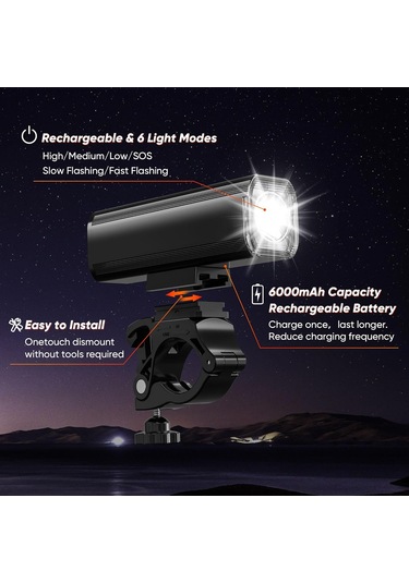 Gece Sürme İçin Bisiklet Işıkları, Alüminyum 10000 Lümen Şarj Edilebilir 6000mah Acid Yeşili