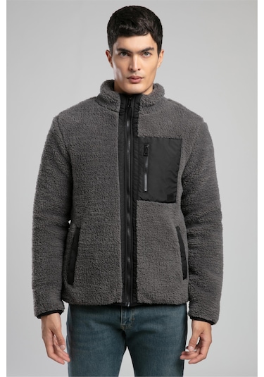 Jose Erkek Dik Yaka Peluş Mont Gri-21094 Antrasit