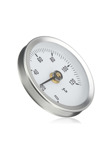 Youtek Alüminyum Kromlu Boru Termometresi, 0-120 C Aralığı, 63mm Çap, Yaylı Montaj 20-50mm Borular İçin , Beyaz, Endüstriyel Kullanım