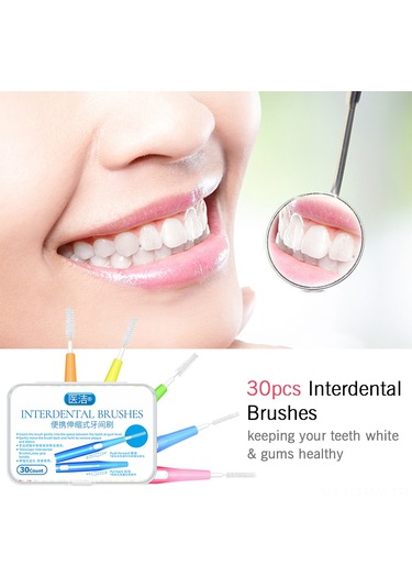 Tenfowee Diş Arası Temizleyici Fırçası - 30 Adet, Genişletilebilir Başlık, Tüm Diş Boyutları İçin, 0.7mm Mavi