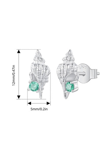 Bamoer 925 Ayar Gümüş Kabuklu Saplama Küpe Kakma Yeşil Zirkonya Hipoalerjenik Küpe Kadınlar İçin Okyanus Serisi Takı