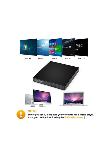 Kangvka Usb 2.0 Dışarıdaki Cd-rw Sürücü - Driyevesiz Dvd/cd Okuyucu Oynatıcı, Siyah, Taşınabilir Bilgisayar Ve Masaüstü İçin