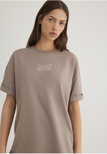 Mavi - Mavi Logo Baskılı Bej Tişört 1611592-70364 Bej
