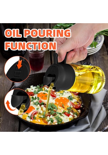 Moveevo 470ml Siyah Cam Yağlık Ve Spreyli Yağ Potu - Ev Kullanıma Uygun, Barbekü Ve Hafif Yemekler İçin, Atölye Ve Soya Sosu Dolu, Dayanıklı Materyal Çok Renkli