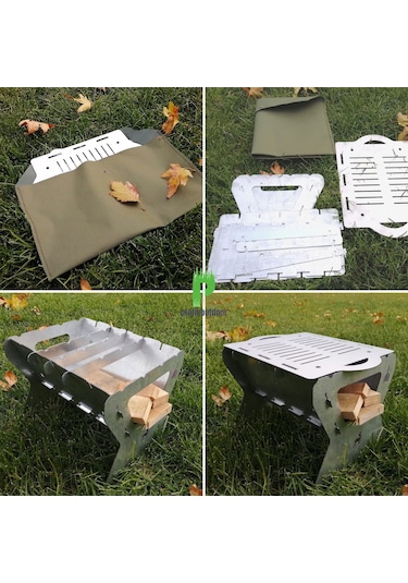 Katlanır Paslanmaz Mangal ve Ateş Çukuru 30x25cm - Çantalı