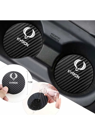 Ssangyong Kyron Siyah Karbon Bardak Altlığı Ssangyong Armalı Kyron Yazılı 7 Cm Dayanıklı Özel Tasarım 2 Adet 2 Adet