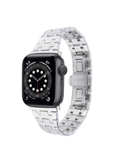 iOs Watch Uyumlu Serisi İçin 6 44mm Çift T Paslanmaz Çelik Saat Bandı Gümüş