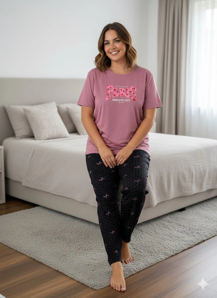 Kadın Pembe Pijama Takım Çok Renkli