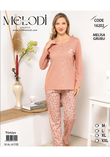 Melodi 16202 Uzun Kol Kadın Pijama Takımı Somon
