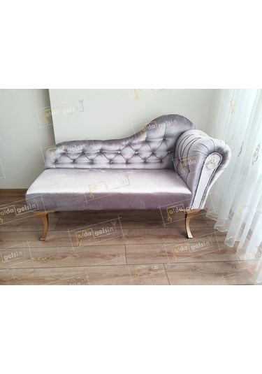 Ters Kol Dekoratif Bihter Koltuk Josefin Puf 120 Cm Gold Ayak Kırmızı