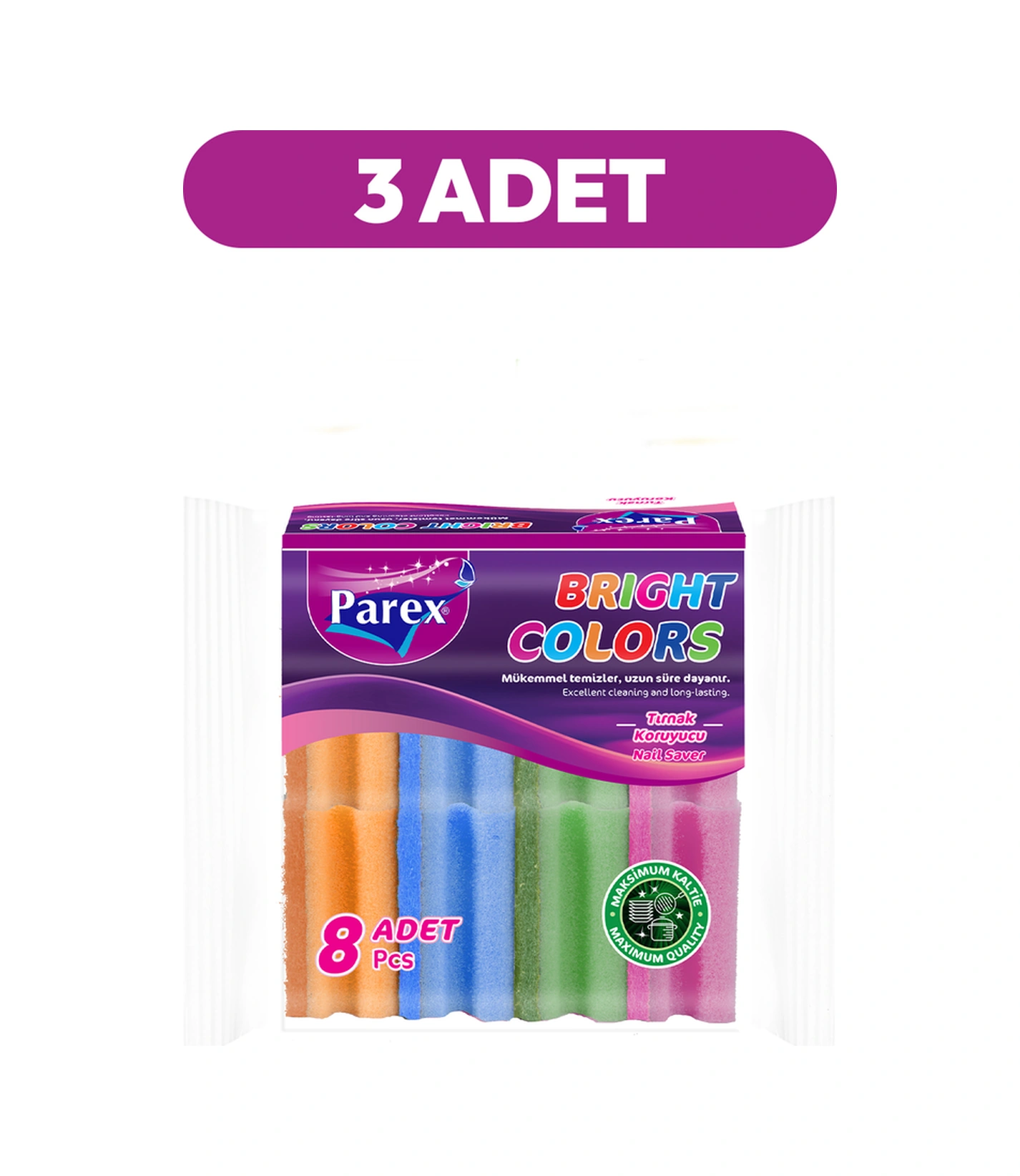 Canlı Renkler Oluklu 8 Li Sünger Üçlü Paket