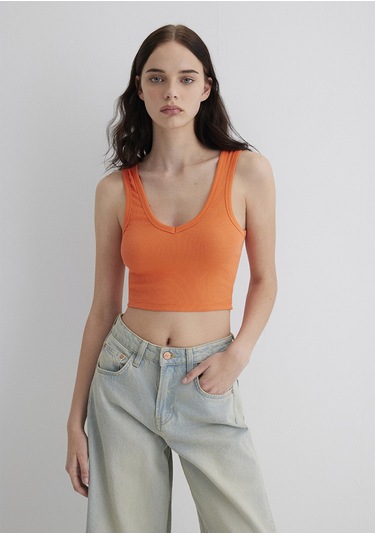 Mavi V Yaka Basic Crop Turuncu Kadın Kolsuz T-shirt M1612375-71272 Turuncu