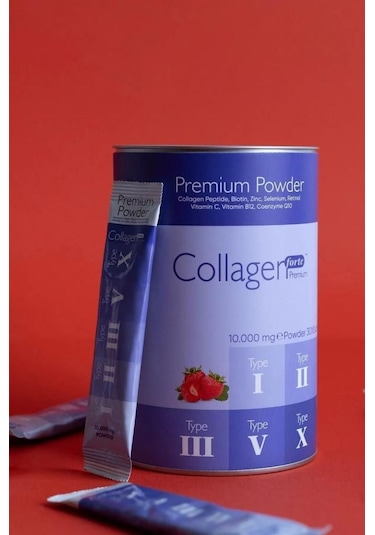 Collagen Forte Çilek Aromalı 1000 Mg Tip 1-2-3-5-10 Toz Kolajen 30 Şase