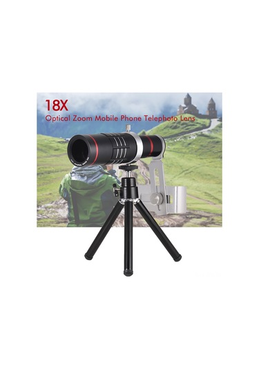 Yaozixa 18x Uzun Mesafe Telefoto Lens - Universal Telefon Kameraya Takılabilir, Manuel Odaklama, Alüminyum Gövde Siyah