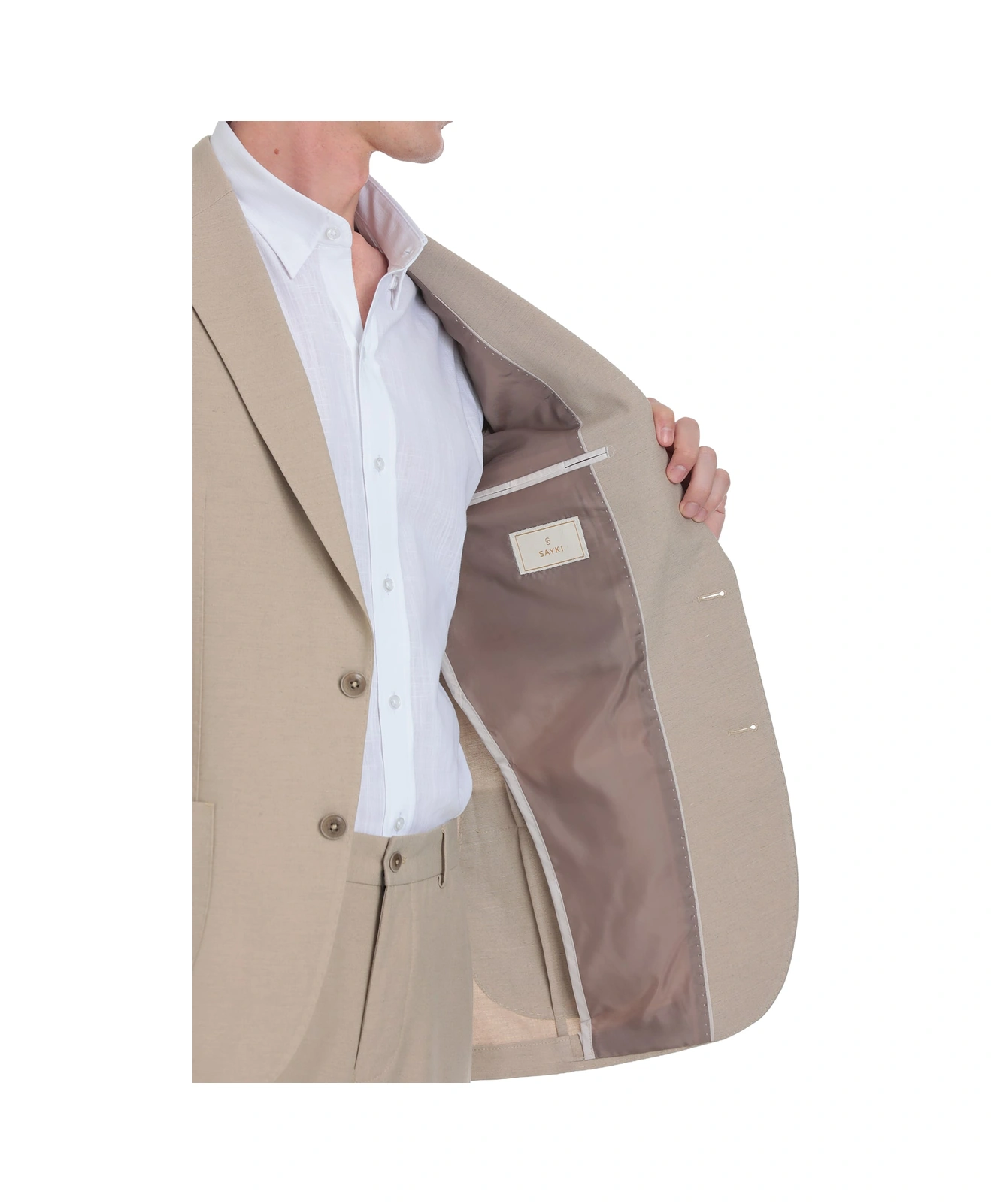 Vizon Slim Fit Mono Yaka Keten Takım Elbise Vizon