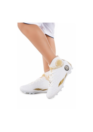 Kiko Kids 142 Fkp Boğazlı Krampon Çim Saha Erkek Çocuk Futbol Ayakkabı Beyaz - Altın