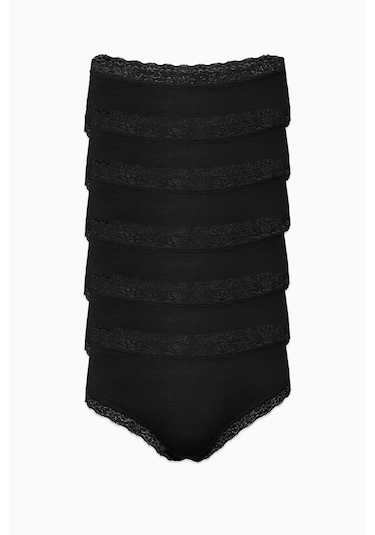 Malabadi Kadın 6'lı Paket Ultra Yumuşak Micro Modal Dantelli Slip Külot 6m700 Siyah