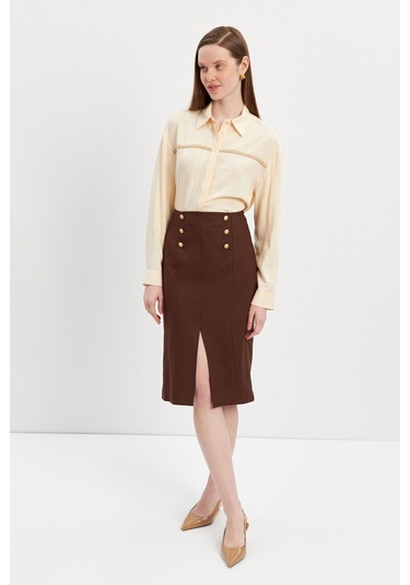 Stella Pulvis Kahverengi Düğme Detaylı Kalem Etek Kahverengi