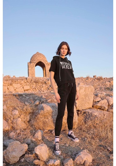 Monamise Kadın Kapüşonlu "never Give Up" Eşofman Takımı 23096 Siyah