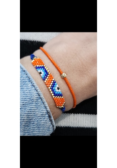 Harmel Jewelry Miyuki Turuncu Nazar İkili Bileklik