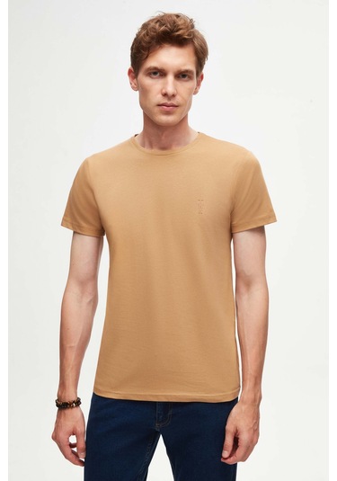 D's Damat Slim Fit Camel Düz D's Damat Logo Baskılı Strech Pamuklu T-shirt 2ec148551753m Camel