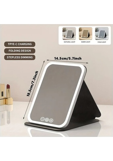Honeybeeshop Pembe Işıklı Makyaj Aynası Taşınabilir 3 Renk Aydınlatma Dokunmatik Şarj Edilebilir Led Pembe