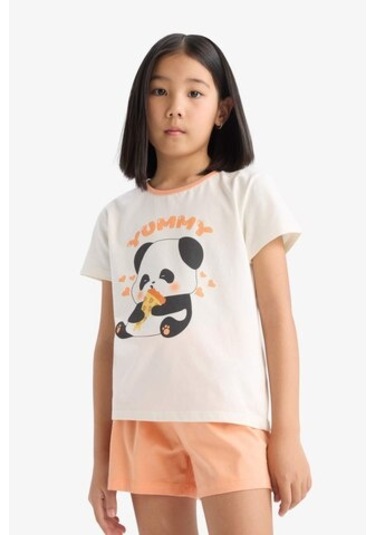 DeFacto Kız Çocuk Pijama Takımı Kısa Kollu Üst Esnek Belli Şort E6428A825HSER85 DeFacto Kız Çocuk Pijama Takımı Kısa Kollu Üst Esnek Belli Şort E6428A825HSER85