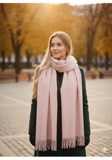 Kervan Pazar Kadın Kışlık Atkı Omuz Şal Pembe