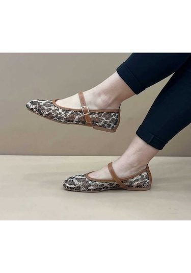 Leopar Süet Şık Günlük Ortopedik Tabanlı Kadın Babet Leopar Kahverengi