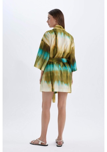 DeFacto Desenli Pamuklu Kimono-Fall in Love D0453AX24SMKH452 Haki
