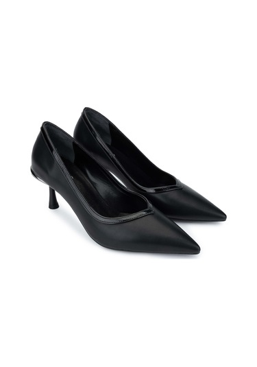 Tamer Tanca Kadın Vegan Siyah Topuklu Ayakkabı 1073 3033 Bn Ayk Sk24-25 Sıyah Cılt Siyah Cilt