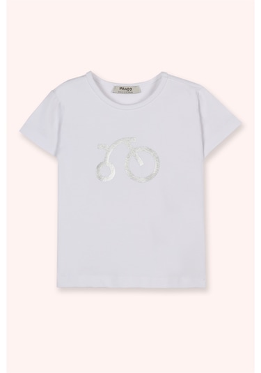 Panço Kız Çocuk Kısa Kollu T-shirt Pembe Beyaz