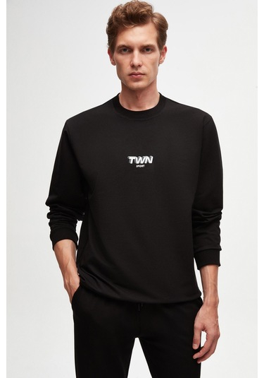 Twn Relaxed Fit Baskılı Erkek Sweatshirt 2ECE25ORT2791 - Siyah