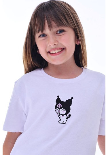 Ribana Beybi Overlok Detaylı Kuromi Nakışlı Alt-üst Takım Beyaz