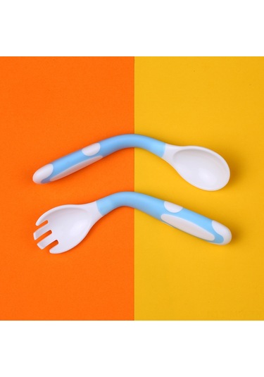 Moveevo Bebek Yeme Egzersizi Kaşığı Çatal Seti, Pp+tpe Malzeme, Saklama Kutulu, Mavi Xls08 Çok Renkli