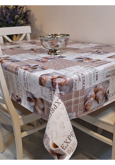 Elyaflı Pvc Muşamba - Desenli Silinebilir Masa Örtüsü Kahve Kahverengi